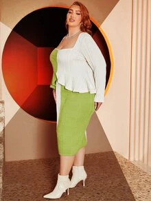 SHEIN CURVE+ Falda con top de color combinado de cuello cuadrado - Multicolor - Ver 2