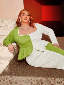 SHEIN CURVE+ Falda con top de color combinado de cuello cuadrado - Multicolor - Ver 11