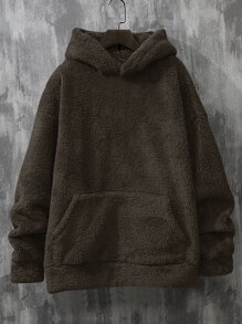 Manfinity Hypemode Loose Fit Men's Drop Shoulder Teddy Fleece Hoodie With Kangaroo Pocket - Coffee Brown - View 2