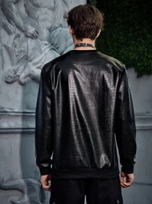 Manfinity Hombres Sudadera unicolor PU - Negro - Ver 2