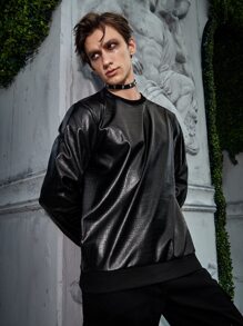 Manfinity Hombres Sudadera unicolor PU - Negro - Ver 6