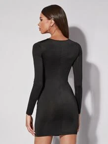 SHEIN BAE Twist Front Peekaboo Bodycon Dress - Black - View 4