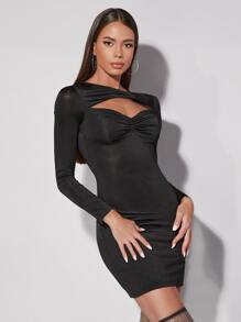 SHEIN BAE Twist Front Peekaboo Bodycon Dress - Black - View 5