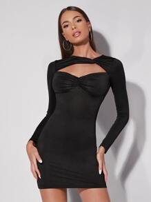 SHEIN BAE Twist Front Peekaboo Bodycon Dress - Black - View 6