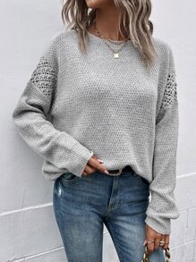 SHEIN LUNE Pointelle Knit Drop Shoulder Jumper - Light Grey - View 5