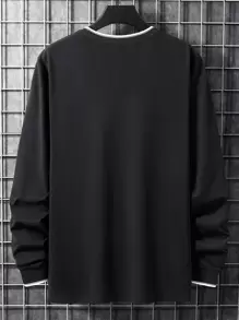 Manfinity Homme Áo thun nam vừa vặn cổ tròn dài tay Slogan Tee Casual mùa đông đan hàng đầu - màu đen - Xem 2