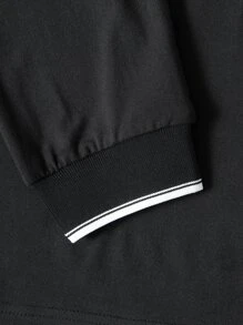 Manfinity Homme Áo thun nam vừa vặn cổ tròn dài tay Slogan Tee Casual mùa đông đan hàng đầu - màu đen - Xem 3