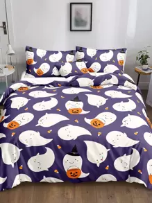 Halloween Ghost Pattern Duvet Cover Set Without Filler - Multicolor - View 1