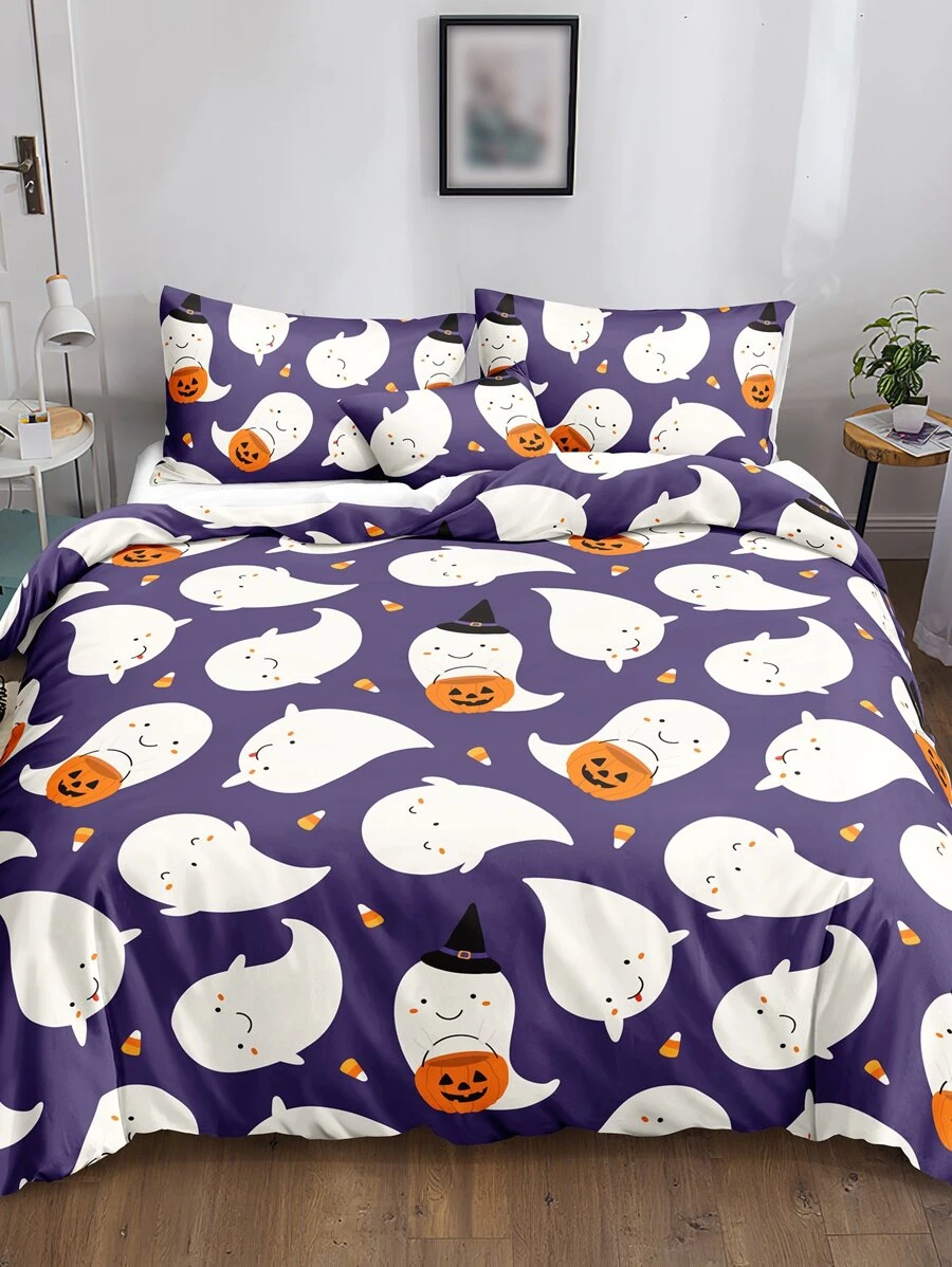 Halloween Ghost Pattern Duvet Cover Set Without Filler - Multicolor - View 1