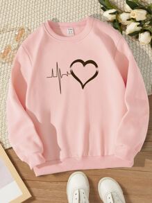 SHEIN Tween Girl 1pc Heart Print Sweatshirt - Baby Pink - View 1