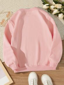 SHEIN Tween Girl 1pc Heart Print Sweatshirt - Baby Pink - View 2