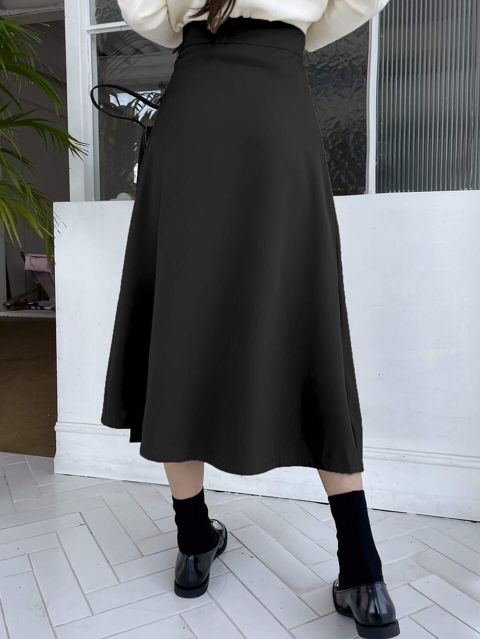 Button Front Pleated Skirt