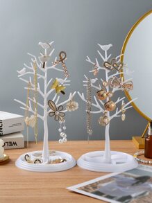 WHICHLIFE 1pc Plastic White Bird Tree Shaped Jewelry Display Stand, Height 30cm - White - View 2