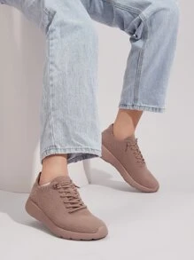 CUCCOO BASICS Lace Up Front Fluffy Sneakers - Dusty Pink - View 3