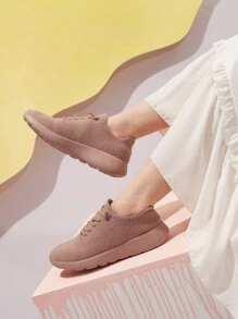 CUCCOO BASICS Lace Up Front Fluffy Sneakers - Dusty Pink - View 4