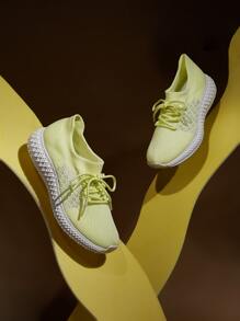 Lace-up Decor Sneakers - Yellow - View 2