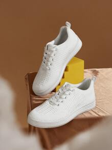 Lace-up Front Sneakers - White - View 2