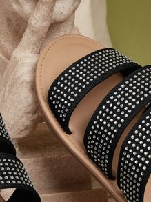 Styleloop Rhinestone Decor Slide Sandals - Black and White - View 4
