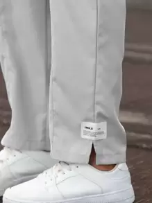 Manfinity Homme Pantalones De Cordón Para Hombres Con Letras Parcheadas - Gris Claro - Ver 3