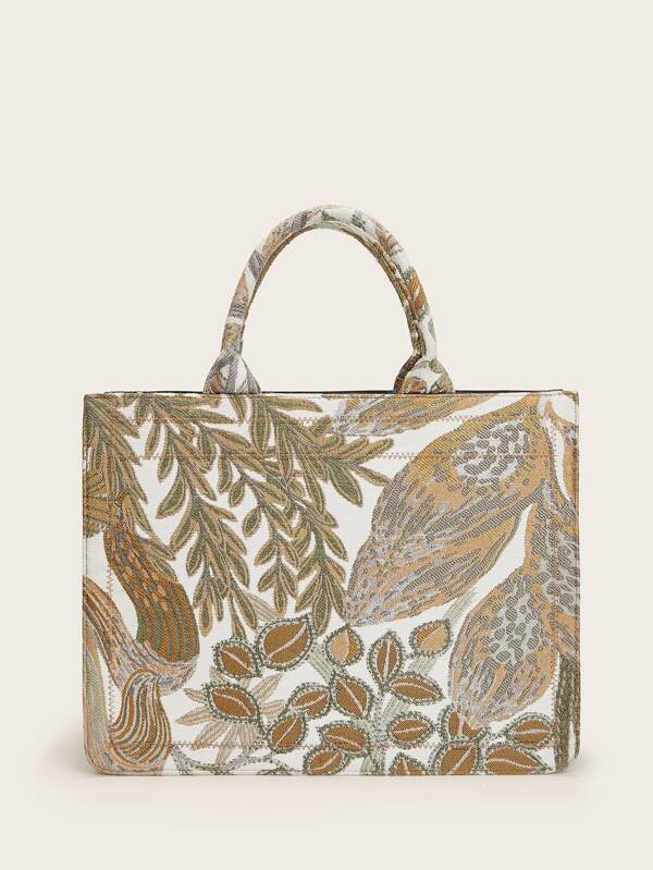SHEIN VCAY Leaf Print Tote Bag SHEIN USA