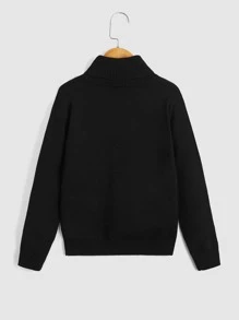 SHEIN Boys Solid Turtleneck Sweater - Black - View 2