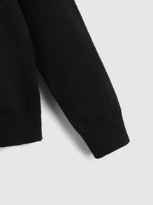 SHEIN Boys Solid Turtleneck Sweater - Black - View 4