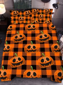 Halloween Pumpkin Pattern Duvet Cover Set Without Filler - Multicolor - View 1