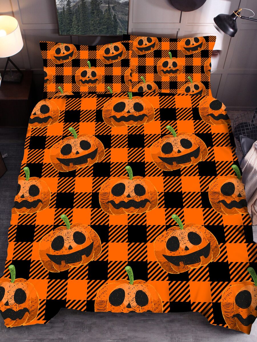 Halloween Pumpkin Pattern Duvet Cover Set Without Filler - Multicolor - View 1