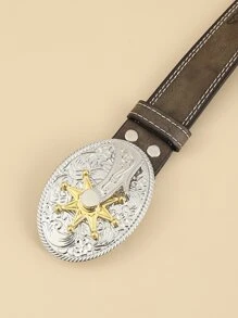 男士太陽細節橢圓形搭扣腰帶 - 棕色 - 查看 3