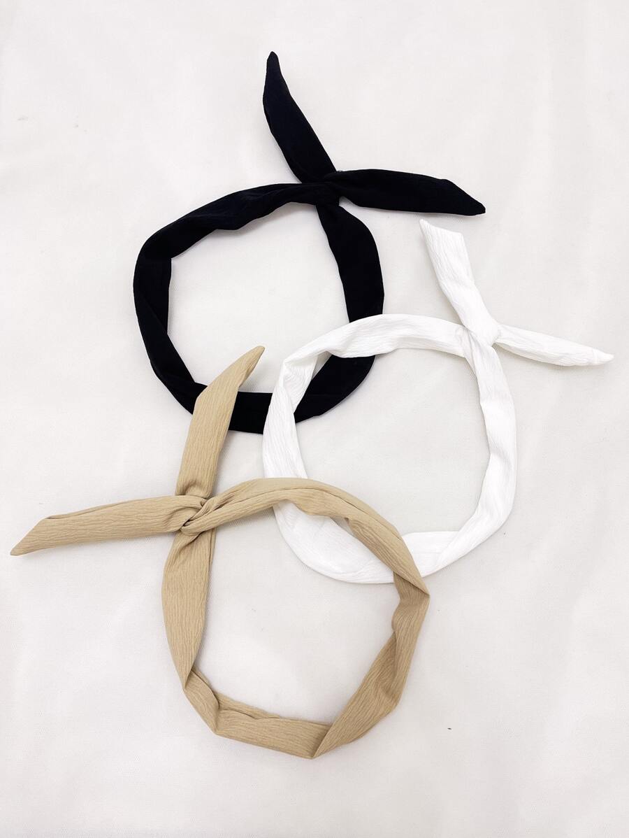 3 piezas/set de diademas simples de Color sólido con nudo trenzado y extremo de mariposa para uso diario, academia y maquillaje - Multicolor - Ver 1