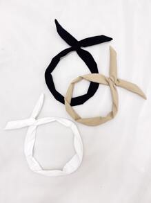 3 piezas/set de diademas simples de Color sólido con nudo trenzado y extremo de mariposa para uso diario, academia y maquillaje - Multicolor - Ver 5