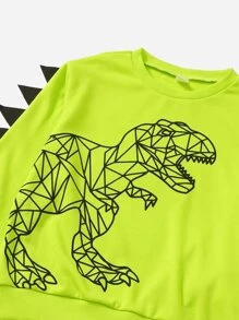 SHEIN Boys Dinosaur Print Triangle Trim Pullover & Joggers - Multicolor - View 3