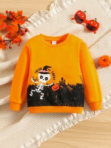 Toddler Girls Halloween Print Sweatshirt - Orange - View 1