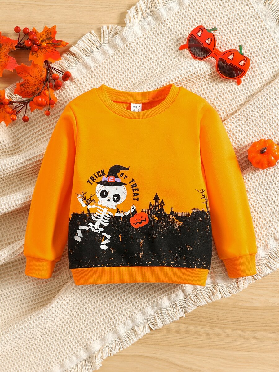 Toddler Girls Halloween Print Sweatshirt - Orange - View 1