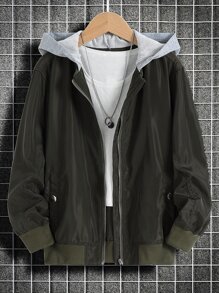 Niños Cazadora con cremallera con capucha sin camiseta - Verde militar - Ver 1