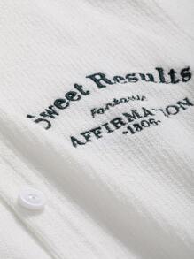 DAZY 字母图案纽扣T恤，秋季女装长袖 - 白色 - 查看 4