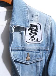 Manfinity 男士圖案貼布細節牛仔夾克不帶T恤 - 淺色水洗藍 - 查看 4