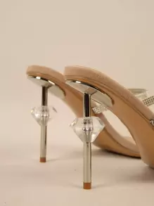 Tacones de punta cuadrada PVC con tira joyado - Beis - Ver 2