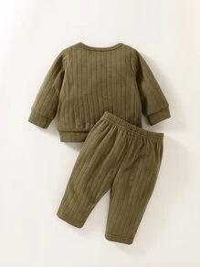 男婴童字母貼布運動衫搭配運動褲 - 軍綠色 - 查看 2