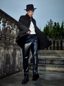 Manfinity Hombres Abrigo capa con hebilla delantero - Negro - Ver 3