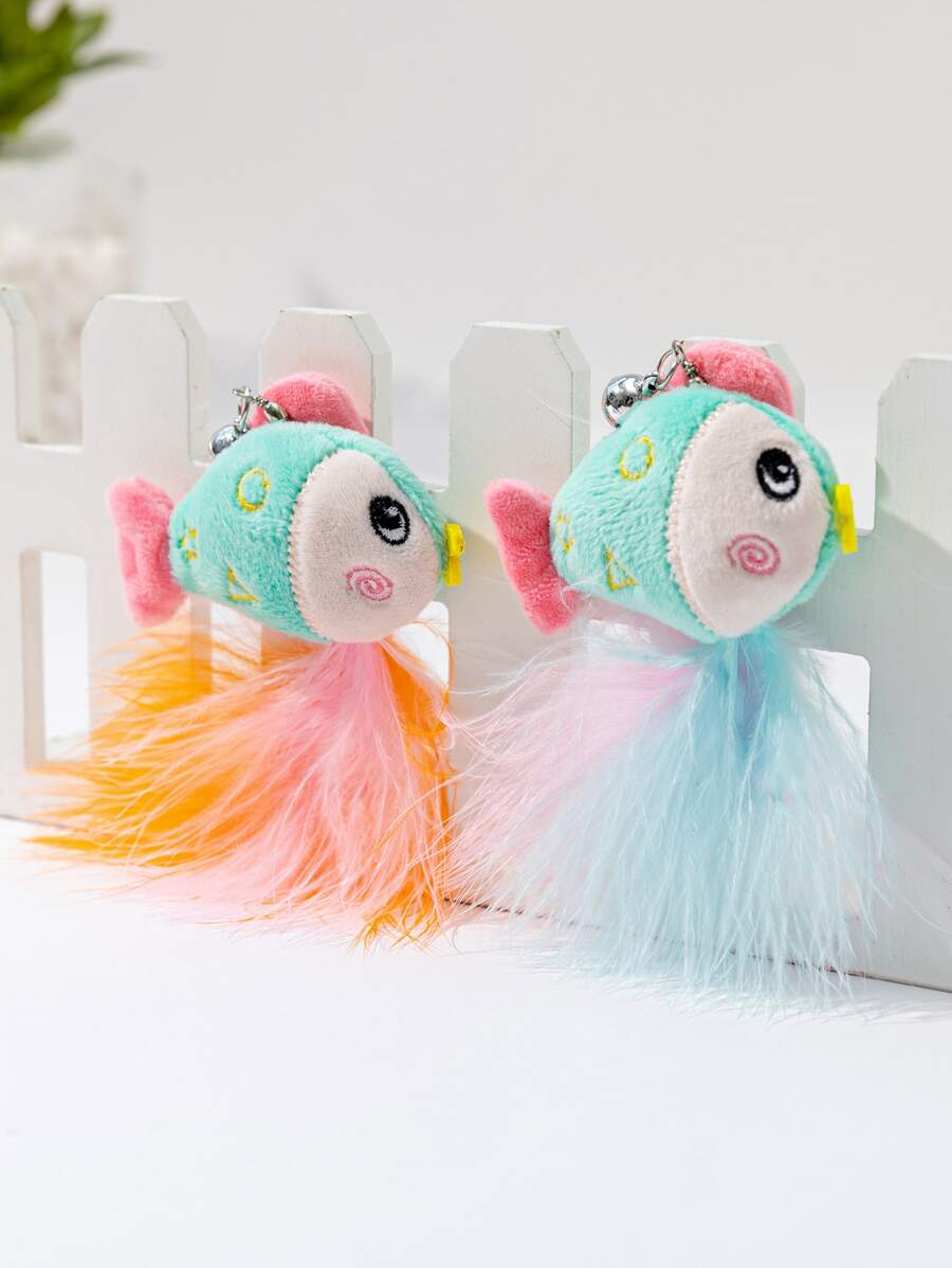 1入貓棒替換頭,附有卡通魚,雞毛和真羽毛,隨機送出顏色 - 彩色 - 查看 1