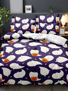 Halloween Ghost Pattern Duvet Cover Set Without Filler - Multicolor - View 6