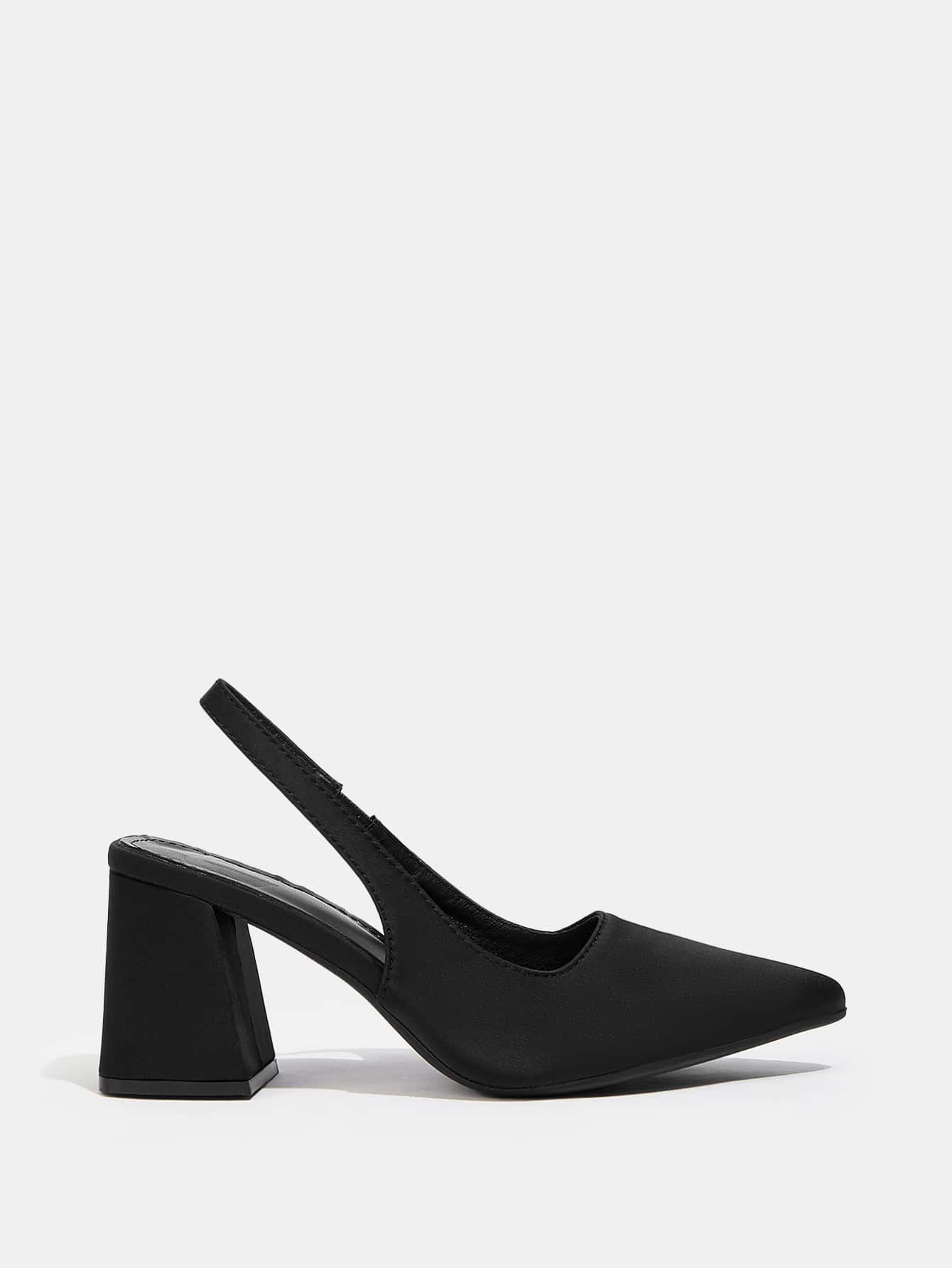 CUCCOO BIZCHIC Woman Shoes Satin Point Toe Chunky Heeled Slingback Pumps For Summer Graduation Heels Prom Heels Vacation Shoes Summer Back To School Shoes College Student Shoes Elegant Basics Business Casual Business Chic Party Spring Shoes Spring Break Easter For Christmas Valentine's Day Spring Shoes