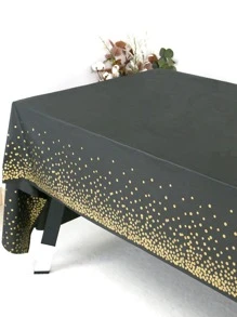 1pc Black With Gold Dots Disposable Plastic Tablecloth Waterproof & Oil Proof,Christmas - Black - View 4