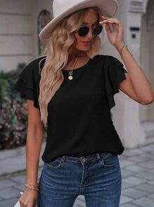 Breezaya Áo sơ mi nữ Xù phân lớp màu trơn Giải trí - màu đen - Xem 5