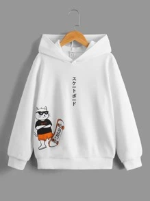 SHEIN 男孩日本字母和卡通圖案連帽衫