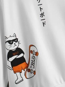 SHEIN 男孩日本字母和卡通圖案連帽衫