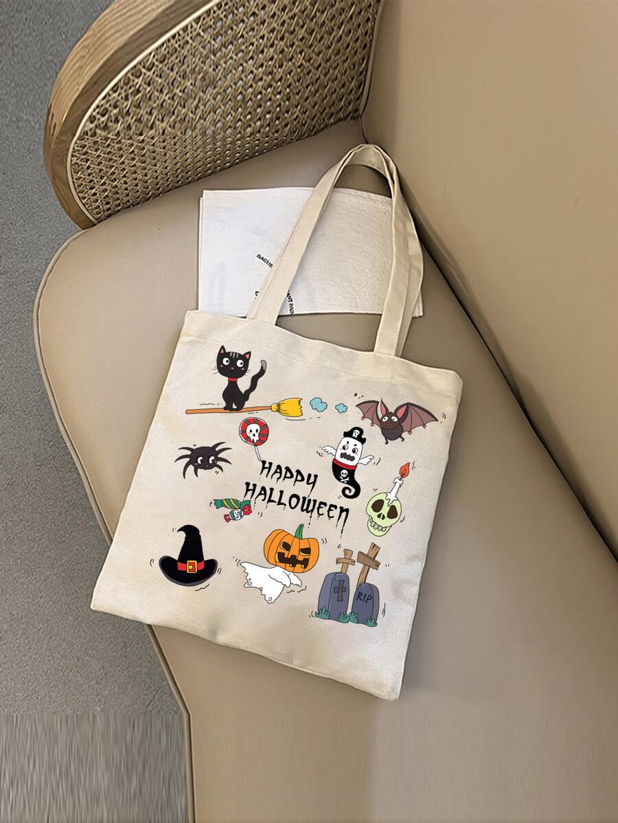 Cartoon Halloween Print Shopper Bag - Multicolor - View 1