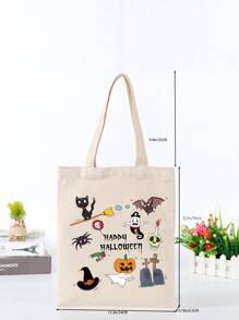 Cartoon Halloween Print Shopper Bag - Multicolor - View 4