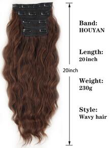 4pcs Clip In Long Curly Synthetic Hair Extension - Dark Brown - View 3